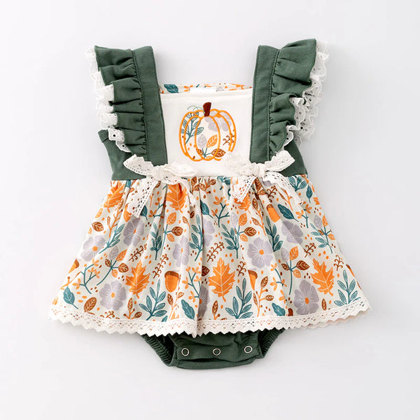 Pumpkin Olive Ruffle Romper